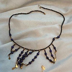 Navy blue and gold statement necklace